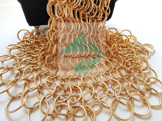 PVD Kaplamalı Gül Altın Rengi Paslanmaz Çelik Metal Yuvarlak Halkalı Örgü Mesh