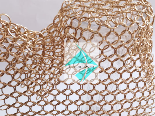 PVD Kaplamalı Gül Altın Rengi Paslanmaz Çelik Metal Yuvarlak Halkalı Örgü Mesh