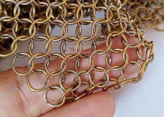 0.8x7mm Paslanmaz Çelik Metal Halka Örgü Perdeler Uzay Bölücü İçin Kullanılan Altın Rengi