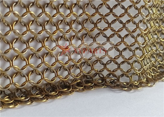 İç Tasarım İçin Altın Renkli Chainmail Mesh Perde Paslanmaz Çelik