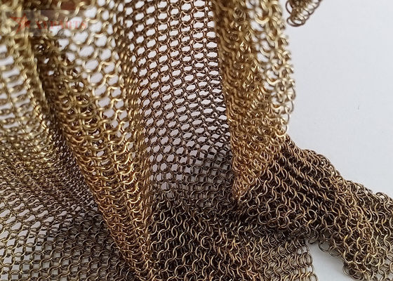 Pirinç Renkli Chainmail Mesh Perde İç Mekan Dekorasyonu 0.53MM 3.81MM