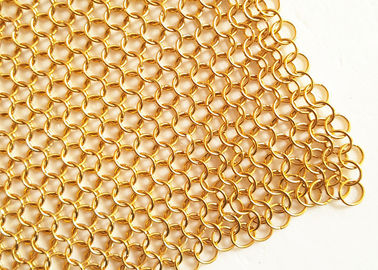 Otel Metalik Perde Için 2MM Dia 20mm OD Altın Renk Metal Halka Örgü Kumaş